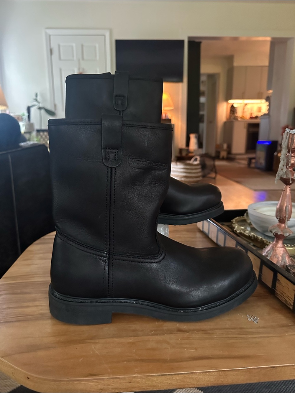 Mason Western Black Leather Pull-On boots new Size 9